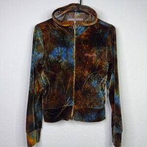 Haley Bob Jacket Womens S Velour Tie Dye Zip Hoodie Y2K Boho Hippie Whimsigoth